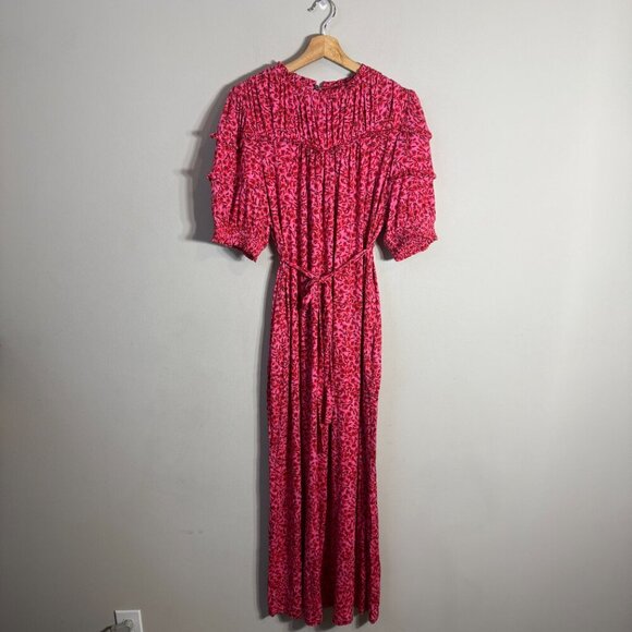 Boden Yoke Detail Floral Jersey Midi Dress Women's 10L Gin Fizz Pink Boho Chic - Picture 5 of 16